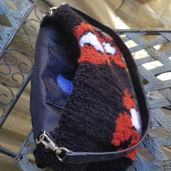 Handmade Floral Purse Handbag Black Red - Picture 5 of 5